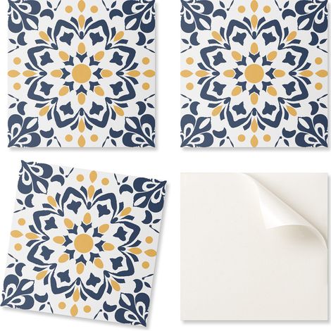 Baldosas de vinilo autoadhesivas con estampado de mandala floral, 20x20x20 cm