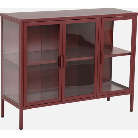 Aparador industrial de metal y vidrio templado con 3 puertas, 100cm (1/5)