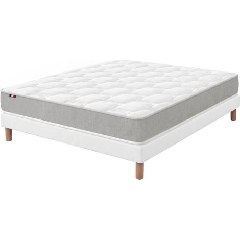 Ensemble matelas mousse haute résilience sommier déco blanc 140x190cm