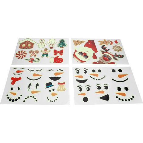 Lot de 4 autocollants décoratifs lumineux Père Noël, bonhomme de neige et élan pour murs et portes, déco de Noël à faire soi-même (1/5)