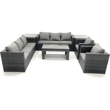 Fimous Rattan Garden Furniture Sofa Set with Coffee table Armchair 2 Side Tables Dark Grey Mixed (1/5)