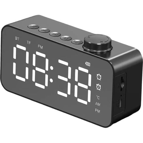 1 Horloge-enceinte Bluetooth, radio-réveil, miroir et support carte (1/5)