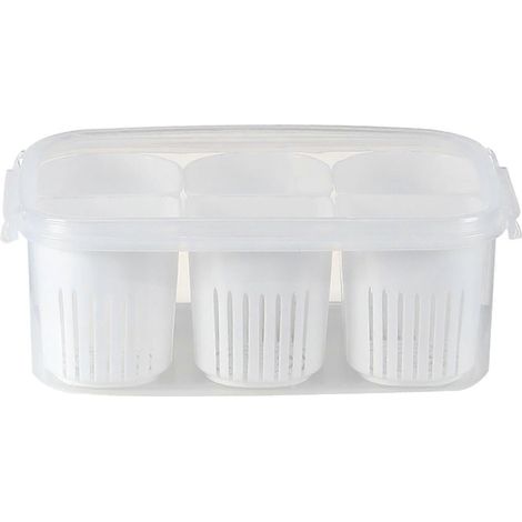 Boîtes de conservation pour réfrigérateur avec couvercles hermétiques et 6 paniers d'égouttage amovibles pour légumes (gingembre, ail, oignon). (1/5)