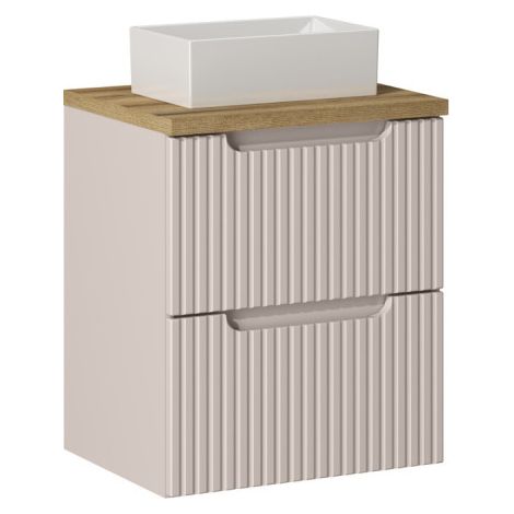 Ensemble Meuble Salle de Bain 2 tiroirs + Vasque + Plateau effet chêne L 50 x P 40 x H 59,5 cm - Astral - Beige crème - Livraison gratuite