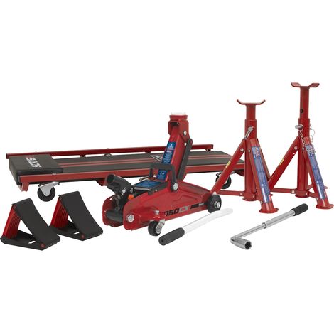 Sealey JKIT01 Lifting Kit (Inc Jack, Axle Stands, Creeper, Chocks & Wrench) 2 Tonne 5pc