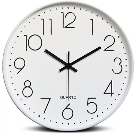 royaluxe - Horloge 12 pouces horloge murale ronde horloge à quartz , cadre blanc et fond blanc , 30430cm, (1/4)