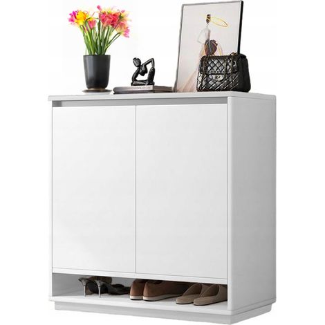 Moderne Kommode, weißer Schrank, geräumig für Schuhe, Schuhregal, 2 Türen, schmal (1/5)