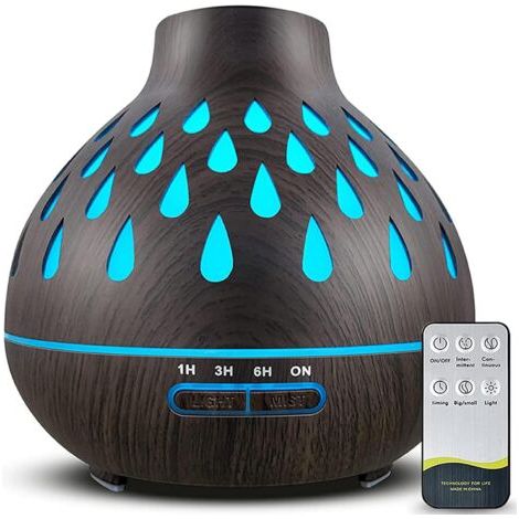 Diffuseur d'huiles essentielles, 400 ml, 7 couleurs LED, 4 paramètres de minuterie, arrêt automatique sans eau, sans BPA, pour la maison, la chambre de bébé, le salon, la chambre, le spa, le bureau
