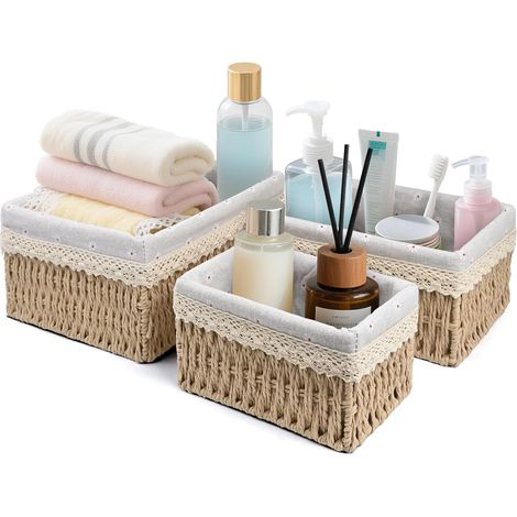 Lot de 3 paniers de rangement pour jouets de salle de bain - Panier tressé organisateur pour table à langer - Boîtes paniers pour chambre d'enfant - Petit panier - En tissu tressé recyclable (1/5)