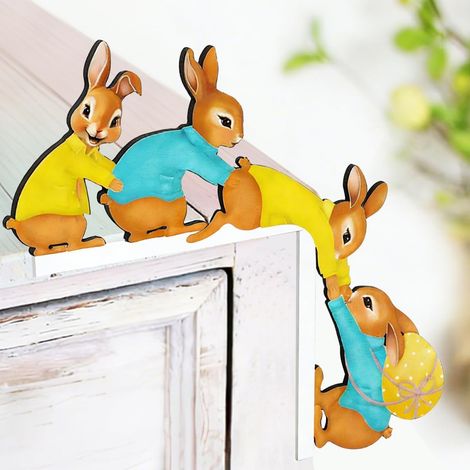 Decorazione Porta Pasqua Legno – Coniglio Divertente Lato Destro per Porta, Finestra & Camino (1/5)