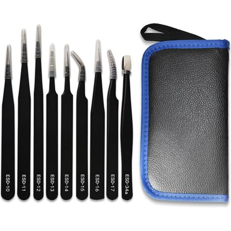 Pince Brucelle Antistatique, 10PCS Pincettes de Précision ESD et Coupe-fil Micro Kit, pour la Modélisation, Réparation Électronique, L'artisanat, Laboratoire, Fabrication de Bijoux