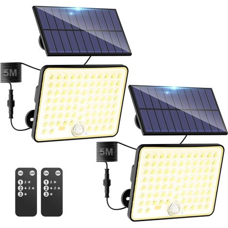 2 pièce Lampe Solaire Exterieur Detecteur de Mouvement,LED Convex Lenses Projecteur Solaire,3Mode 1800mAH Lumiere Solaire Exterieuré tanchéité IP65 Spot Extérieur pour Jardin Garage Cour (1/5)