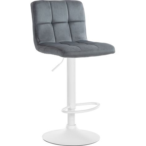 Sgabello da bar seggiolone x 1 con cuciture decorative quadrate seduta in velluto grigio scuro gambe in metallo bianco 100005337