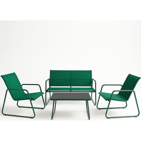 Set Salotto da Giardino con 2 Sedie Divano e Tavolino per Patio Esterno Verde