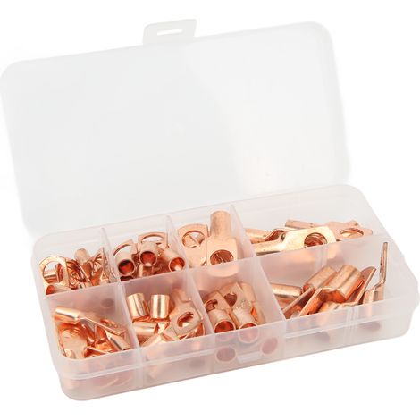 Boîte de 140 pièces bornes à œil en cuivre, cosses terminales à sertir pour inspection SC, connecteurs électriques à anneau, lot de 140 sertissages en cuivre. (1/5)