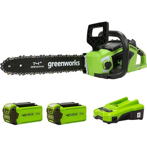 Greenworks GD40CS15K2X Motosega a Batteria con Motore Brushless, Lunghezza Barra 14 Pollice (35cm), Velocità Catena 12m/s, 3,5kg, Auto-Lubrificante, 2 Batterie da 40V 2Ah e caricabatterie (1/5)
