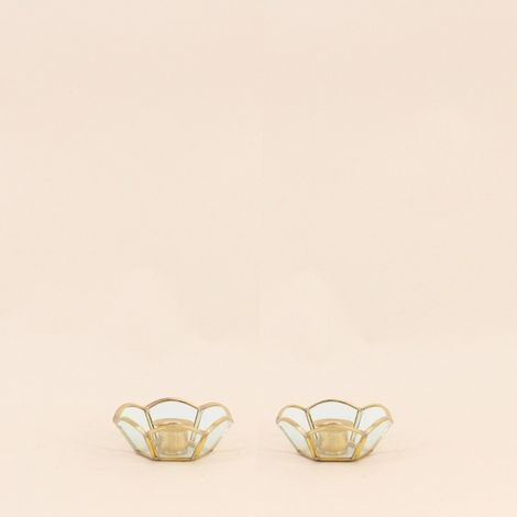 Lot de 2 bougeoirs en verre et métal doré