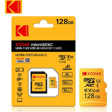 Carte mémoire KODAK 128 Go U3, haute vitesse, carte LD/TF pour téléphone portable, carte mémoire SD, avec lecteur de carte 2.0 offert (1/5)