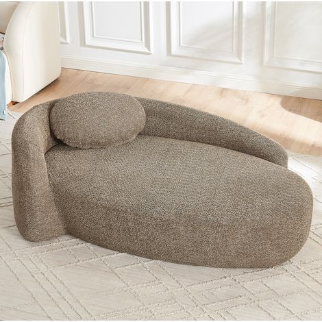 Sofa aus braunem Teddy-Stoff mit abgerundeter Form, elastischer Polsterung und Kopfstützkissen,170x96x62 cm