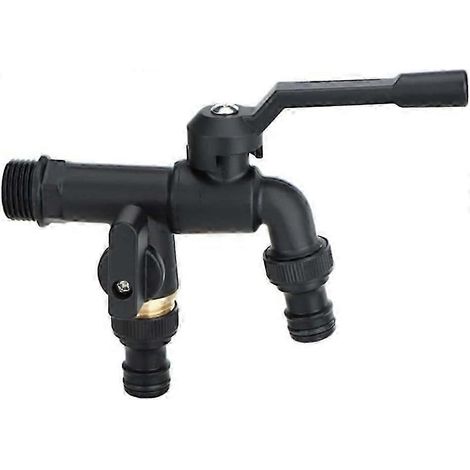 Robinet de jardin en laiton noir, double sortie pour jardin et cour (double tête) (1/5)