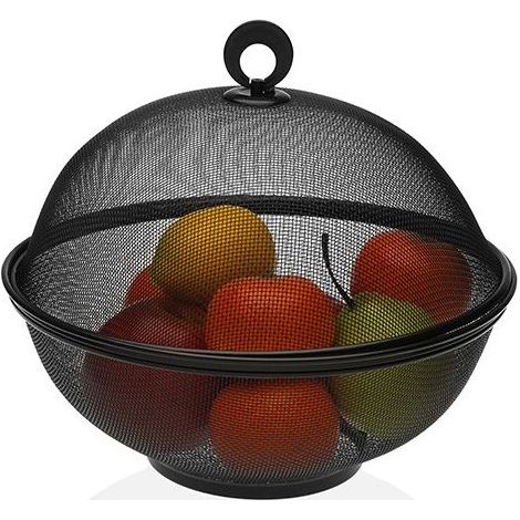 CORBEILLE À FRUITS MÉTAL NOIR AVEC COUVERCLE