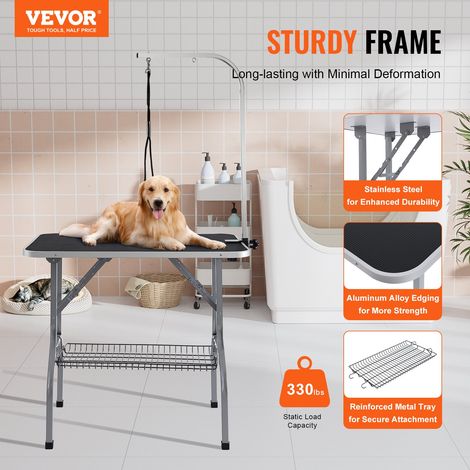 Table de Toilettage pour Chien Animaux de Compagnie Pliable 914,4x609,6 mm Charge de 149,7 kg avec 1 Potence 2 Cordes d'Attache Pan… (1/5)