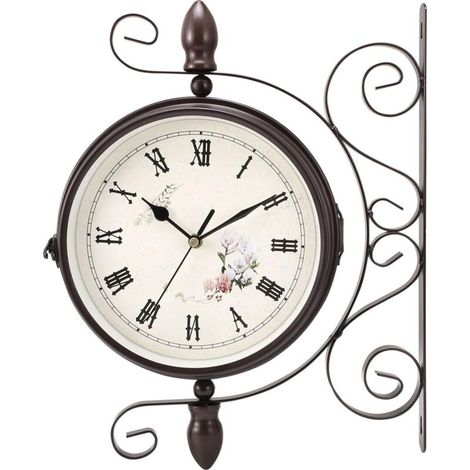 Doppelseitige schwarze Bahnhofsuhr mit Ständer, Retro-Stil, große New Yorker Bahnhofsuhr, Metalluhr für Wohnzimmer, Küche, Schlafzimmer, Vintage-Gartenwanduhren