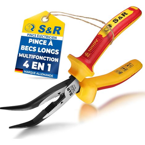 Pince à bec coudé demi rond 200 mm. Pince Coupante éléctricien coupe cable electrique avec isolation VDE 1000 Volt (1/5)