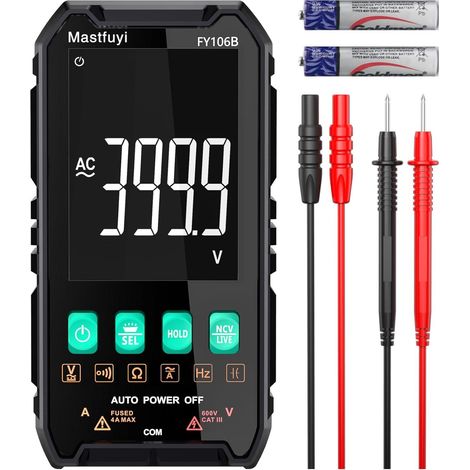Multimètre numérique, multi-testeur intelligent compact, testeur électrique NCV, True RMS 4000 comptes, LCD, protection contre les surcharges, plage automatique, capacité, continuité, fréquence (1/5)
