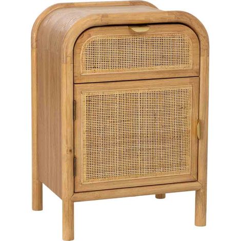 Mesita de noche de madera y ratán marrón 45x35x66h cm (1/5)