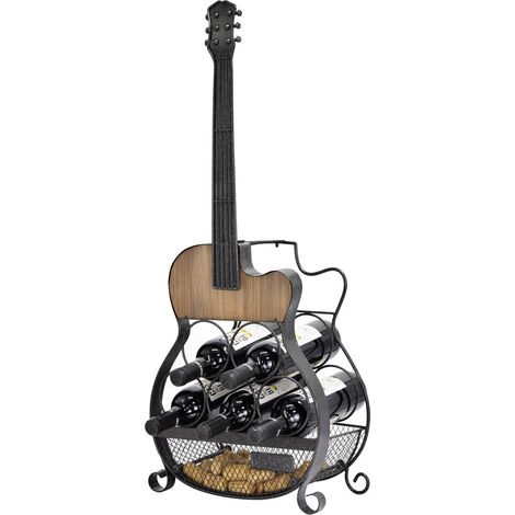 82cm Guitar Wine Rack - Metal/Wood - L18 x W34 x H82 cm