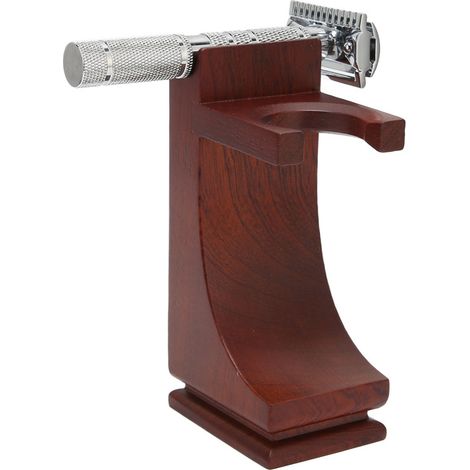 Soporte de madera resistente de color rojo vino con base antideslizante para brochas de afeitar de tamaño estándar. (1/5)