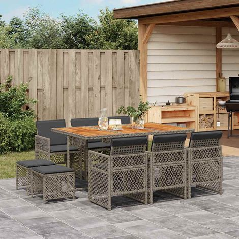11-tlg. Garten-Essgruppe mit Kissen Grau Poly Rattan (1/5)