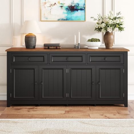 Modernes und schlichtes Sideboard mit Schubladen, Schrank, Aufbewahrungseinheit, Wohnzimmer-Set, 160L x 35B x 76H (cm) (Schwarz)