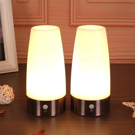 Set mit 2 kabellosen LED-Nachttischlampen mit PIR-Bewegungsmelder, 3 Modi, batteriebetrieben (Batterien nicht enthalten), empfindliches Bewegungslicht (1/4)