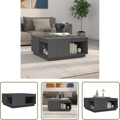 The Living Store Table basse Gris 80x81x36,5 cm Bois massif de pin - Table Basse - Meuble Salon - Table D'appoint - Bout De Canapé - Bois Massif (1/5)