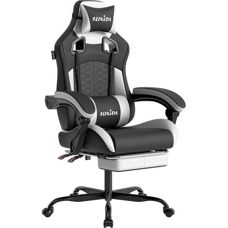 Chaise de Gaming Ergonomique en Cuir synthétique avec Appui-tête et Soutien Lombaire - Jusqu'à 150 kg Cuir PU respirant, Appuie-Tête et Soutien Lombaire inclus, Dossier Inclinable 90°-135°, Idéal pou (1/5)