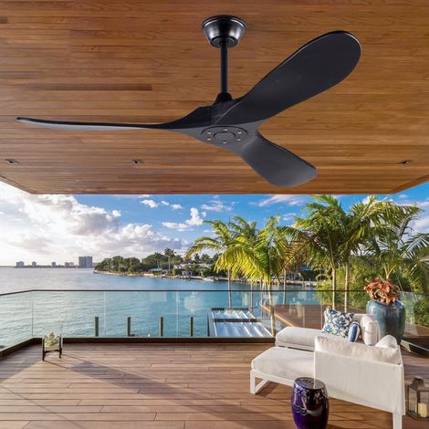 Ventilateur de Plafond 132 cm Noir Moderne sans Éclairage - 3 Pales en Bois Massif, Moteur DC Silencieux avec Télécommande et 6 Vitesses (1/5)