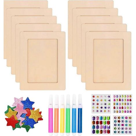 10 Holzbilderrahmen zum Bemalen mit Acrylstiften & Stickern (1/4)