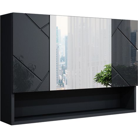 Badspiegelschrank Irma, Anthrazit Hochglanz, 80.1 x 55 cm, Vicco