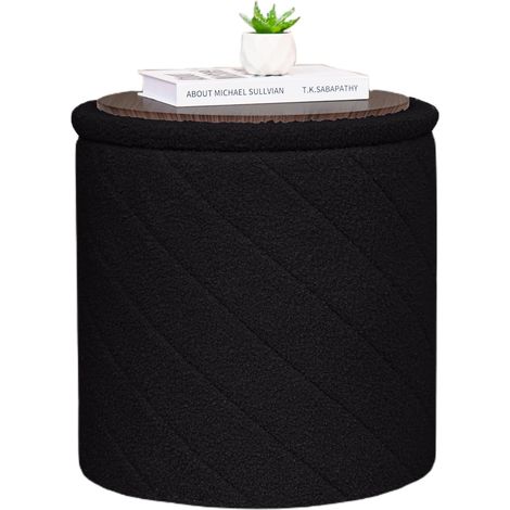 Tabouret Rond Ottoman avec Espace de Rangement, Tabouret Pliable avec Couvercle, Tabouret de Coiffeur Boucle pour Salon, Chambre à Coucher, entrée, Noir, 43 x 43 x 45 cm (1/5)