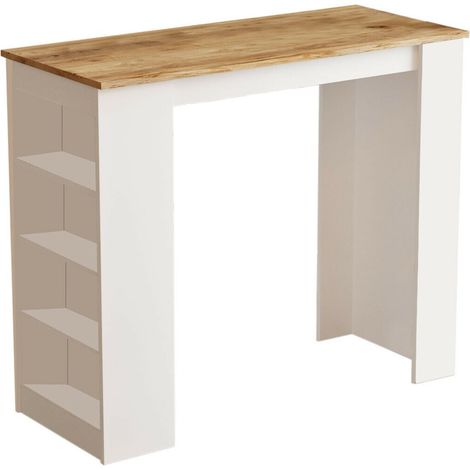 Table de bar 4 étagères Fergus L120xH101cm Bois Blanc et chêne clair (1/5)