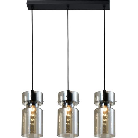Lampada sospensione nera, vetro fumé 50cm 3xE27 Nivio (1/4)