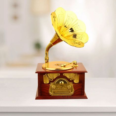 Retro-Grammophon-Spieluhr, klassische phonographenförmige Spieluhr, musikalische Dekoration für Zuhause oder Büro, braun (1/5)