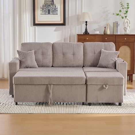 Canapé Lit Modulaire 196x144cm - Convertible avec Rangement - Tissu Corduroy Doux - Port USB-C - LED Intégrée - Porte-Gobelets - Capacité 350kg - gris (1/5)