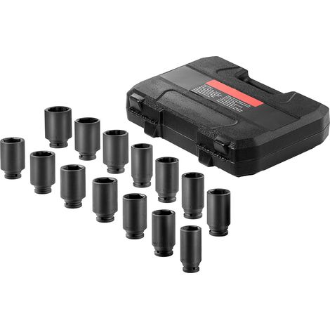 Mophorn Axle Nut Impact Socket Set, 1/2" Drive Deep 6+12-Point 14-Piece Metric Spindle Nut Socket Set, CR-V Heat Treated, with Storage Case for Auto Repair, Removing or Installing Axle Nuts (1/5)
