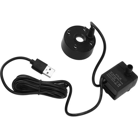 Brumisateur USB avec pompe, éclairage LED multicolore, fontaine, atomiseur, humidificateur, machine à brouillard 5V pour bassin, jardin ou bureau, noir (1/5)