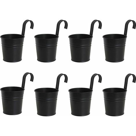 Lot de 8 pots de fleurs à suspendre en fer noir avec crochet amovible pour extérieur intérieur ou extérieur (1/5)