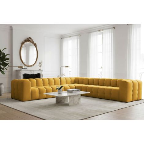 Ecksofa Designersofa SOLVIE XL in Stoff Tiffani Honiggelb Seite Universal