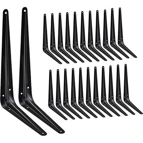 Set di 24 robuste staffe per mensole in metallo nero, 15 x 12 cm, staffe decorative in ferro battuto per mensole in legno. (1/5)